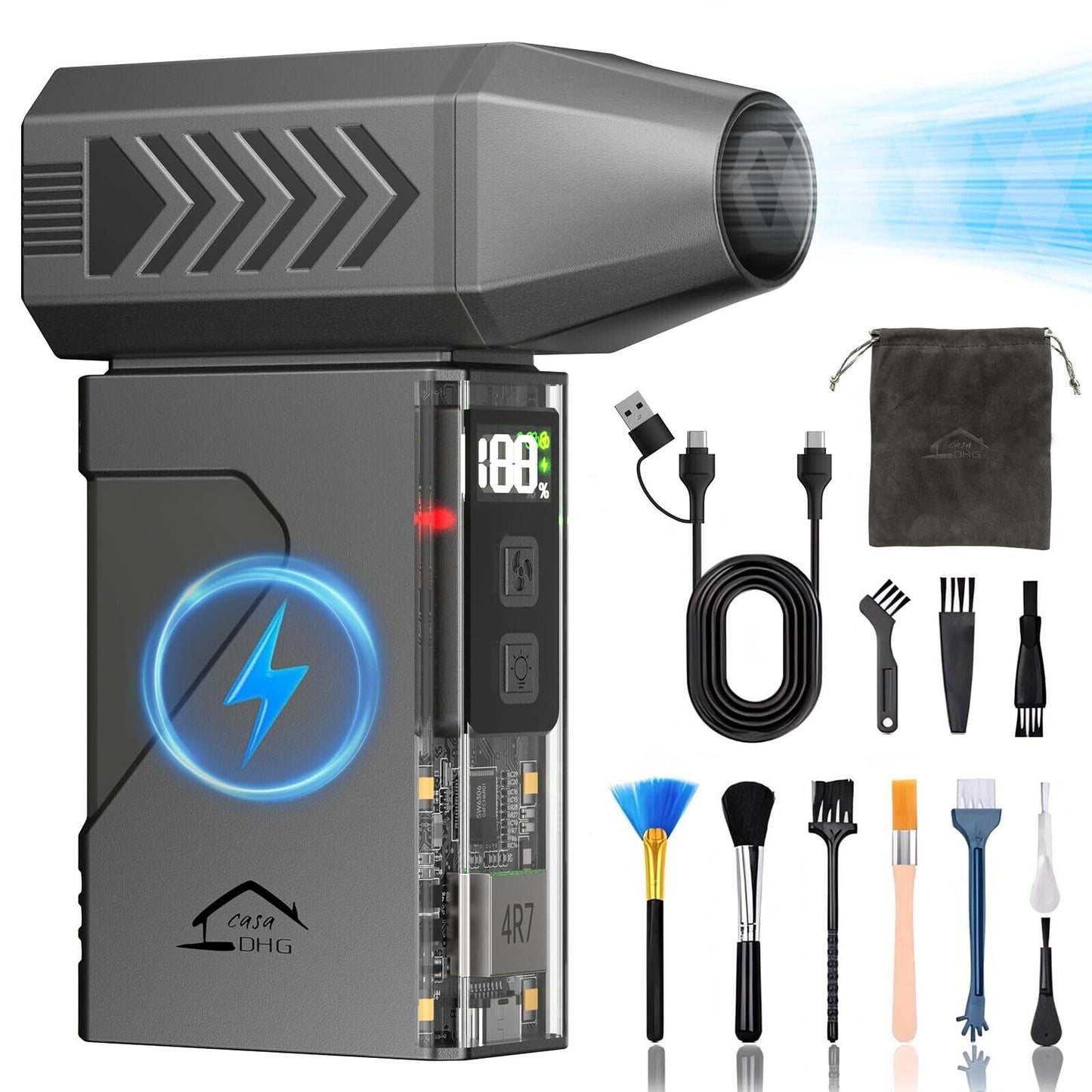 Casahdg Compressed Air Duster with 180,000 RPM Motor, Cordless Electric Blowe...