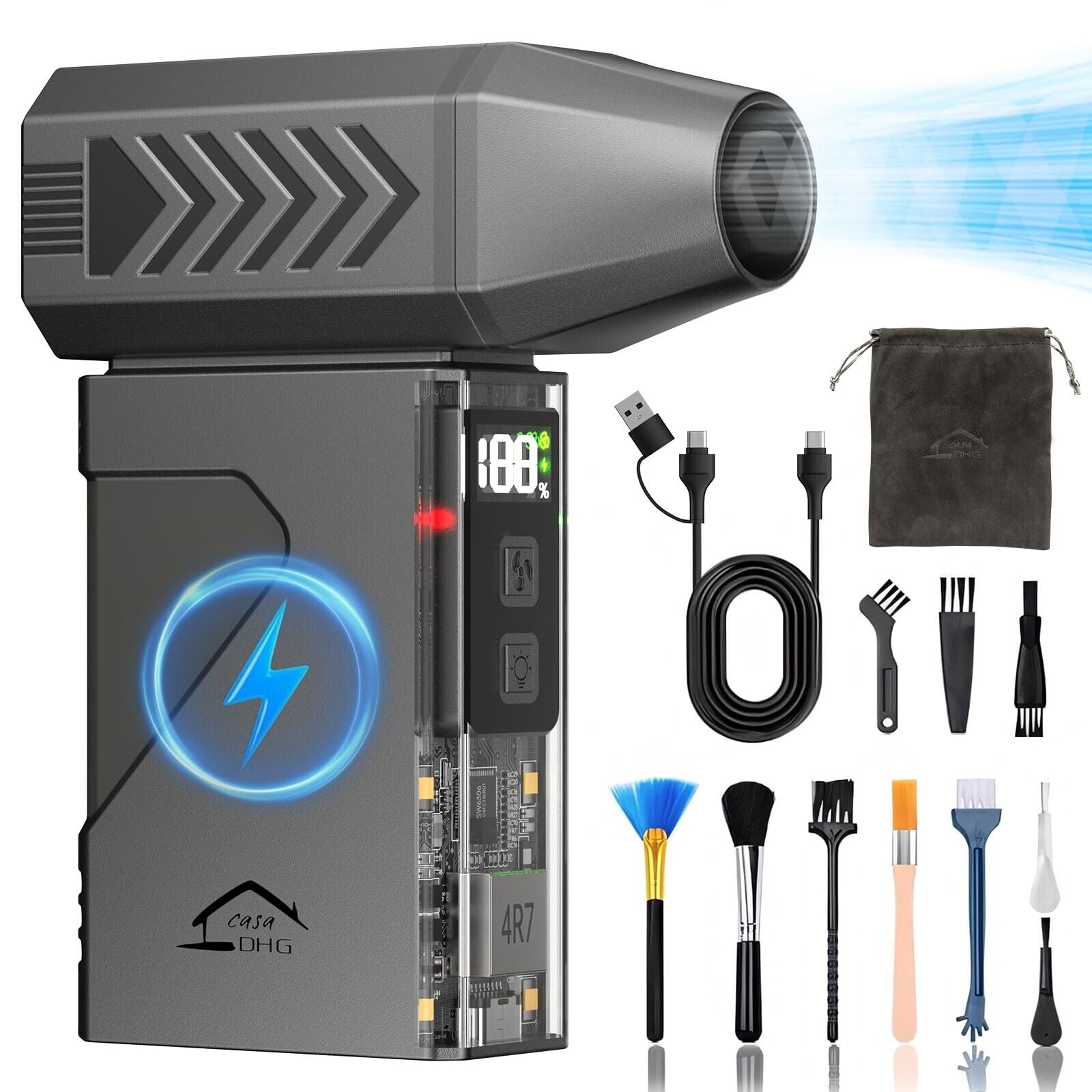 Casahdg Compressed Air Duster with 180,000 RPM Motor, Cordless Electric Blowe...