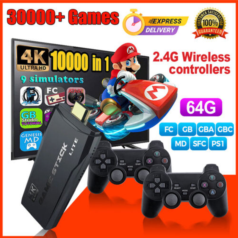 Xmas 4K Retro Game Stick Console Plug Play 20000+ Games 2 Wireless Controllers