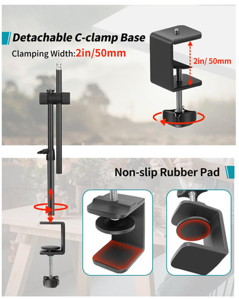 JEBUTU Overhead Camera Mount Desk Stand with 360°Adjustable Holding Arm, Came...
