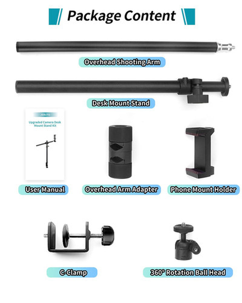 JEBUTU Overhead Camera Mount Desk Stand with 360°Adjustable Holding Arm, Came...