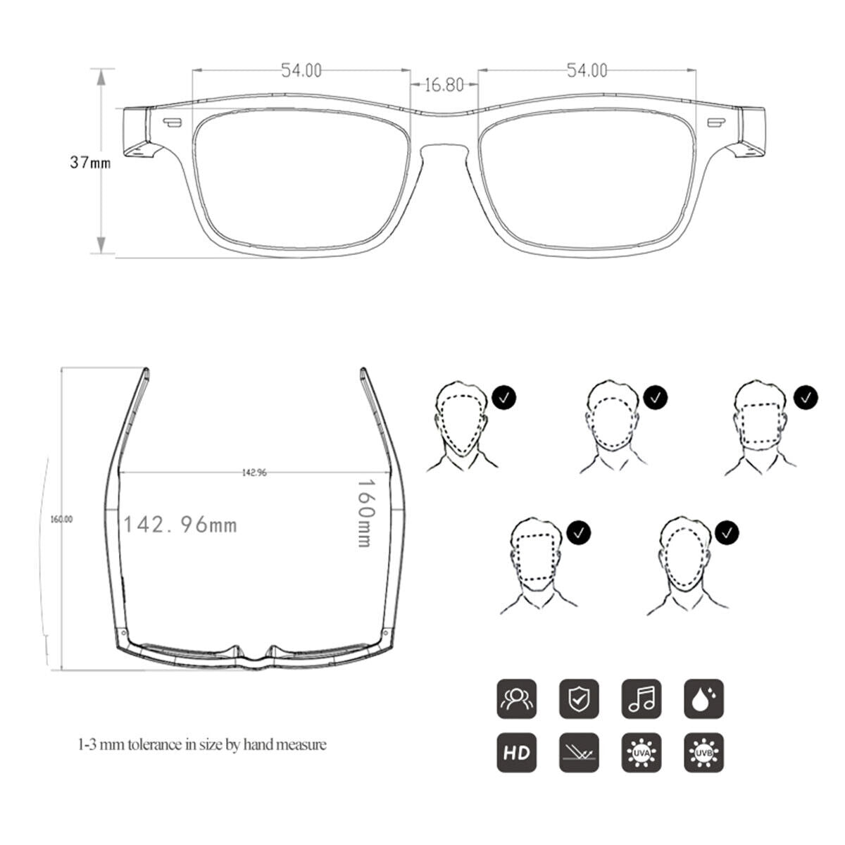 Polarized Smart Sunglasses Bluetooth5.0 Glasses Music Stereo Speaker Mic Calling