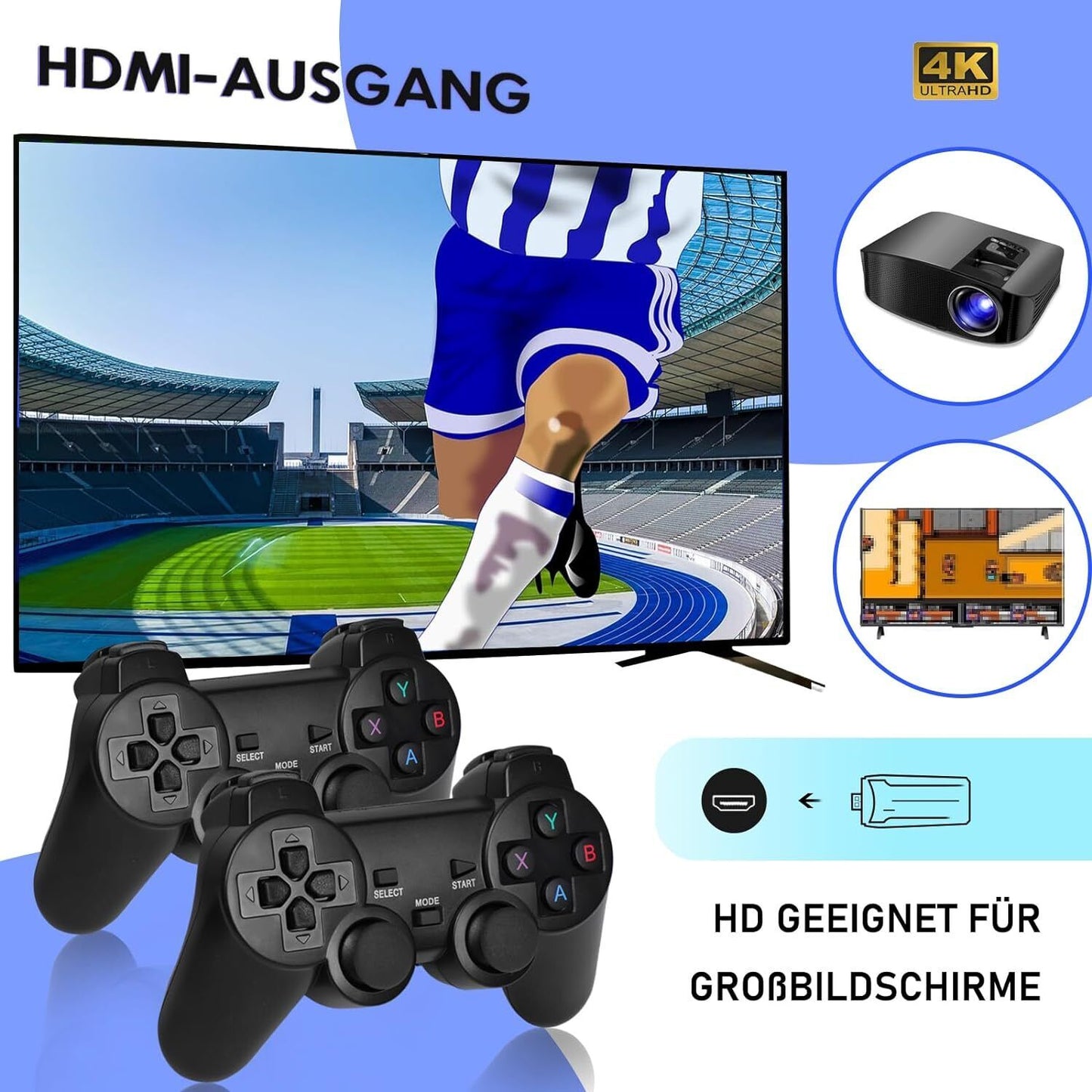 Xmas 4K Retro Game Stick Console Plug Play 20000+ Games 2 Wireless Controllers