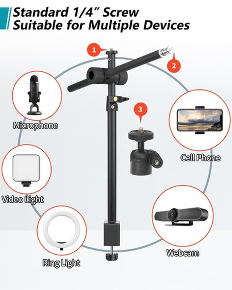 JEBUTU Overhead Camera Mount Desk Stand with 360°Adjustable Holding Arm, Came...